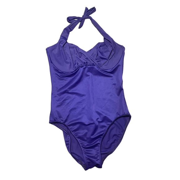 Miraclesuit Womens Purple Blue Halter Underwire Ruched Bust Swimsuit 10 Slimming - Picture 1 of 9